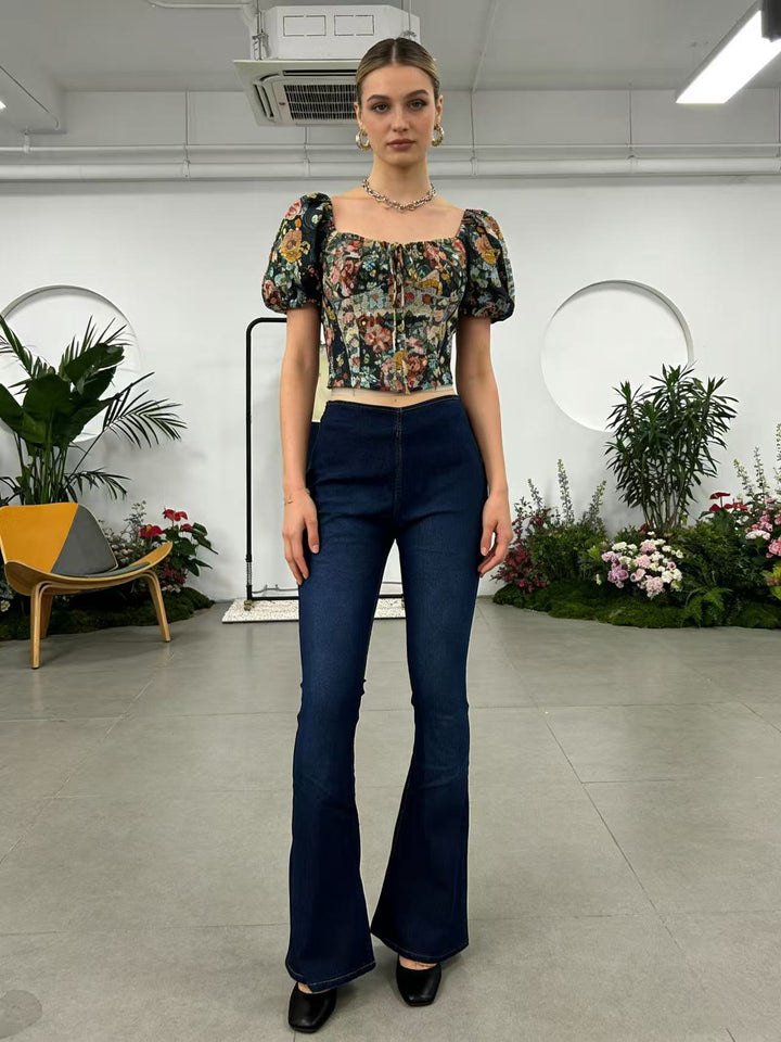 Dame moderne Flared Jeans med høy midje og komfortabel passform Skjora