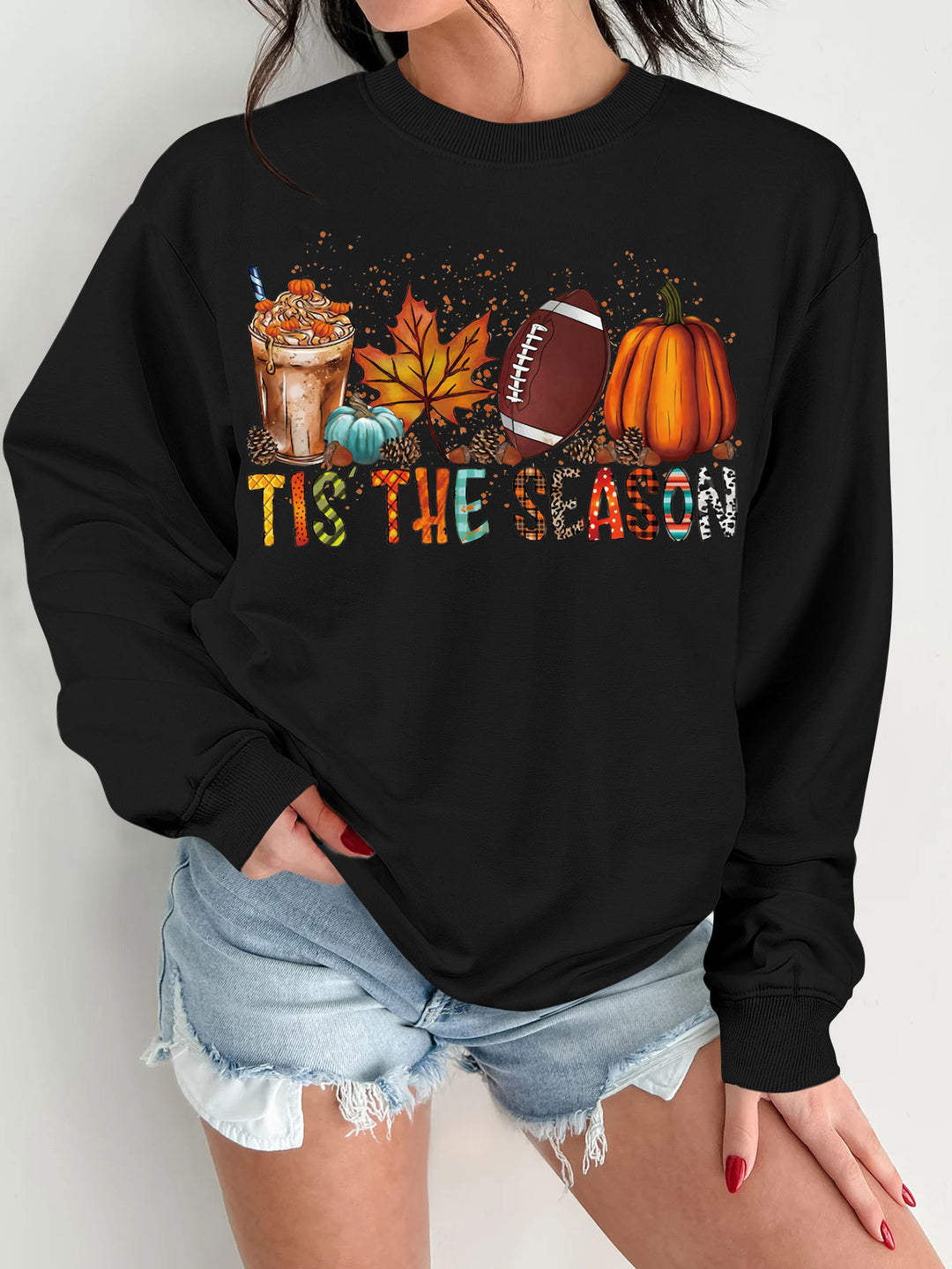 Dame sweatshirt med høstmotiv og avslappet snitt Skjora