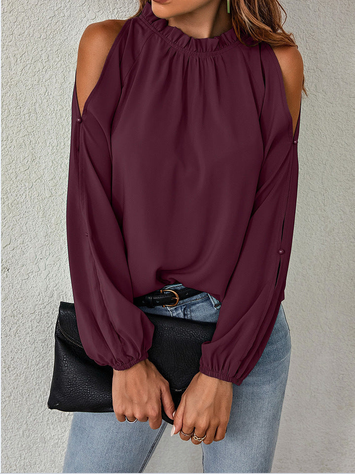 Dame Elegant topp med skulderfritt design og voluminøse ermer Skjora