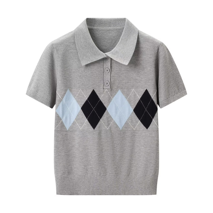 Women's Polo Shirt with modern diamond pattern and fine cotton fabric Skjora