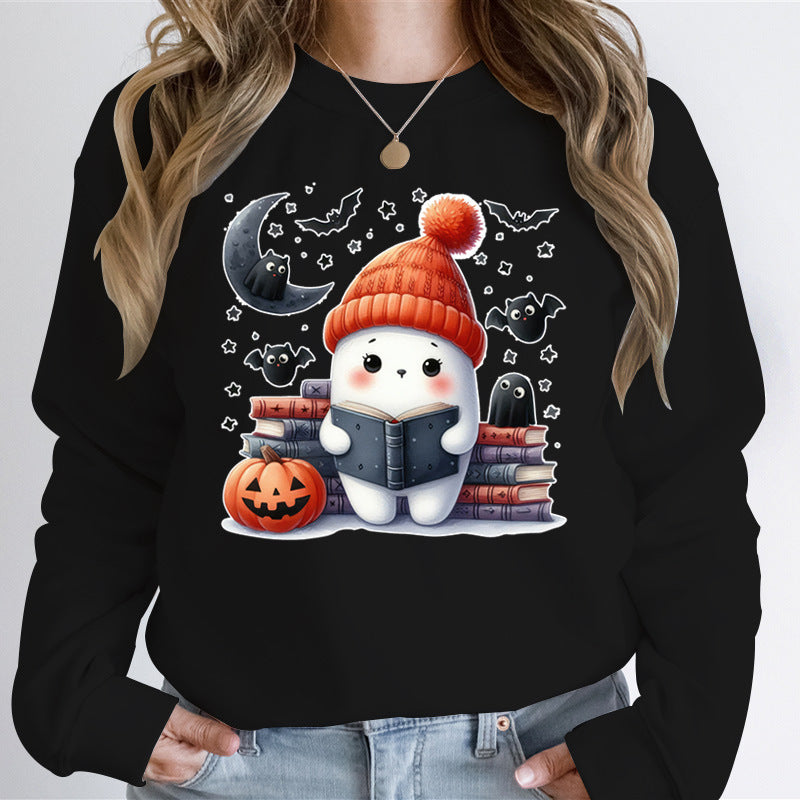 Dame sweatshirts med søtt Halloween-motiv og bokdesign Skjora