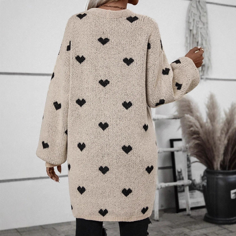 Dame cardigan med hjerte mønster og avslappet passform Skjora