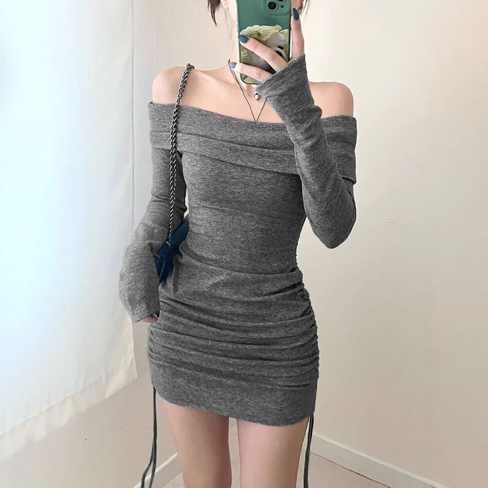 Damer Offshoulder-Langarmshirt med rynk og snøre detaljer Skjora