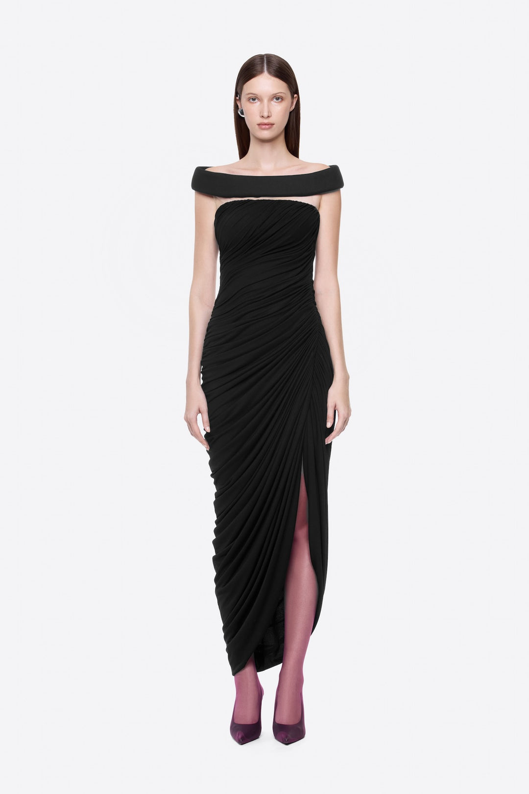 Damer Elegant Kveldsdrakt med Off-shoulder-design og raffinert Drapé Skjora