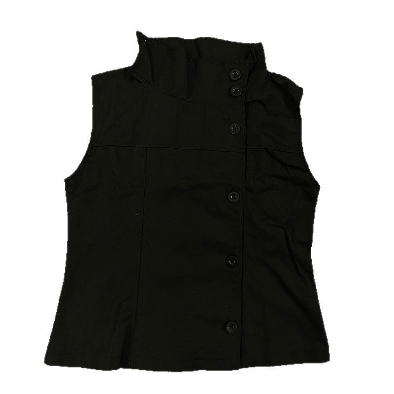 Dame Fashion Bluse Vest med asymmetrisk krage og knapplukking Skjora