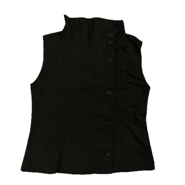 Dame Fashion Bluse Vest med asymmetrisk krage og knapplukking Skjora