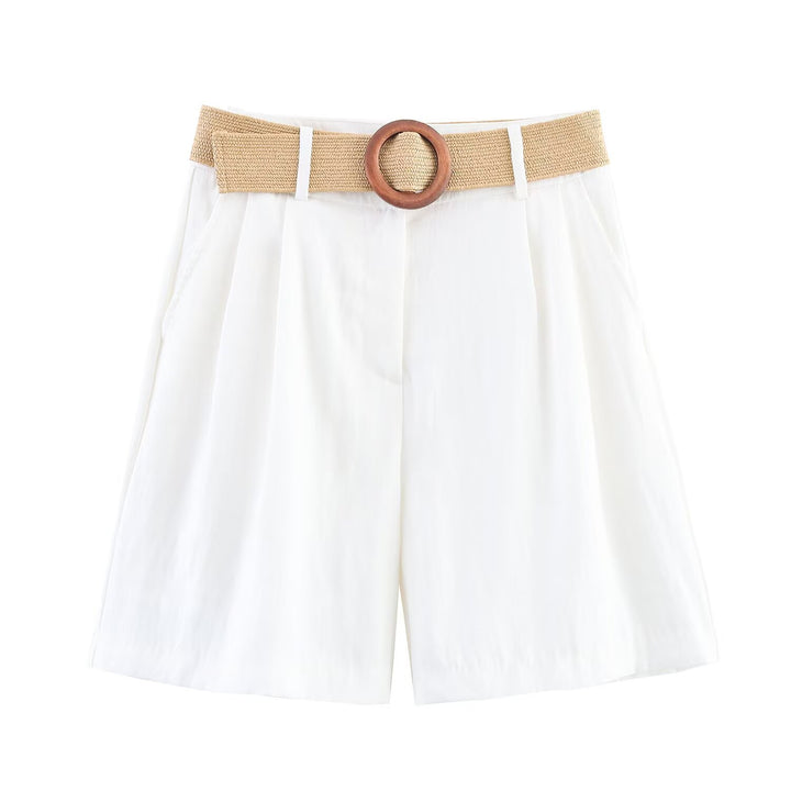 Dame elegante shorts med bred, flettet belte Skjora
