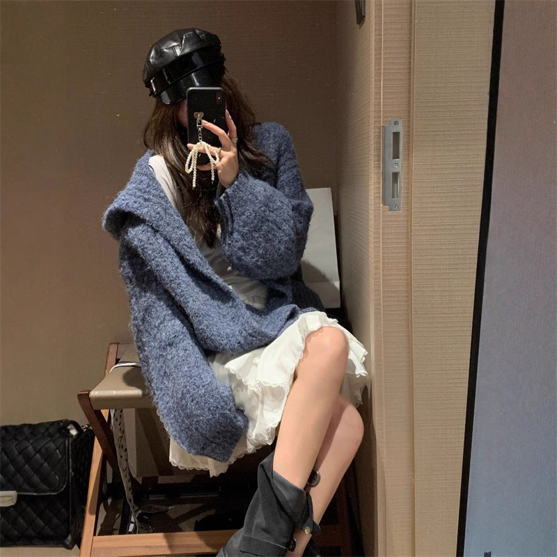 Kvinne Cozy Oversized Hoodie-Kardigan med Dyp V-Hals og Løs Passform Skjora