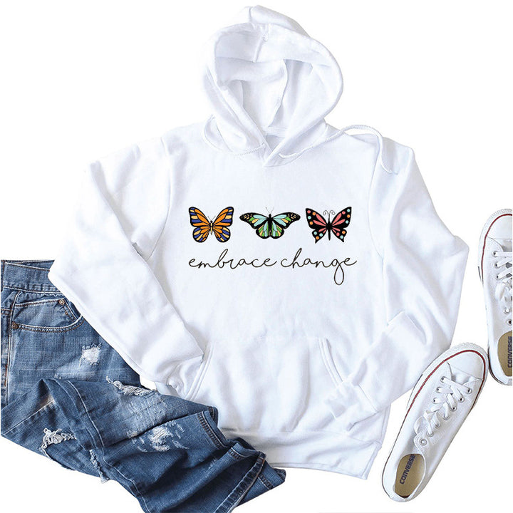 Dame hoodie med inspirerende sommerfuglmotiv og motiverende budskap Skjora