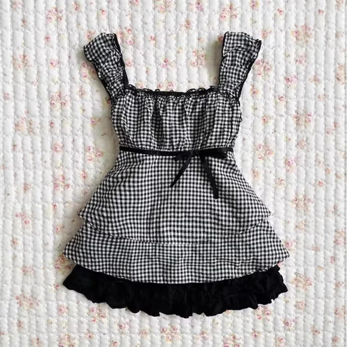 Dame Rysjeskjorte med Gingham-mønster og elastiske stropper Skjora