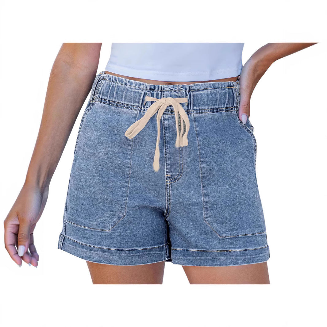 Dame komfortable denimshorts med strikk og praktiske lommer Skjora