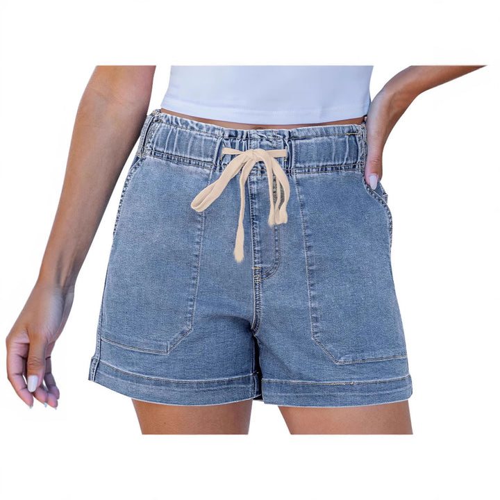 Dame komfortable denimshorts med strikk og praktiske lommer Skjora