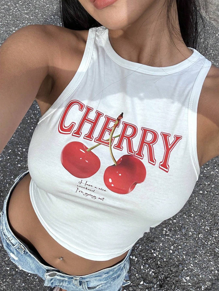 Dame Crop-Top med dristig statement-trykk Skjora