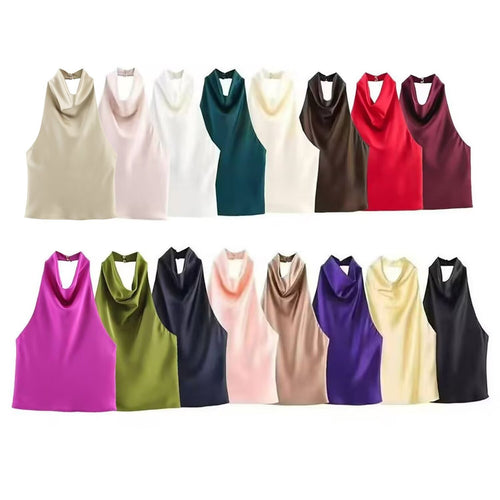 Dame elegant halterneck topp med flytende snitt og dekorative detaljer Skjora