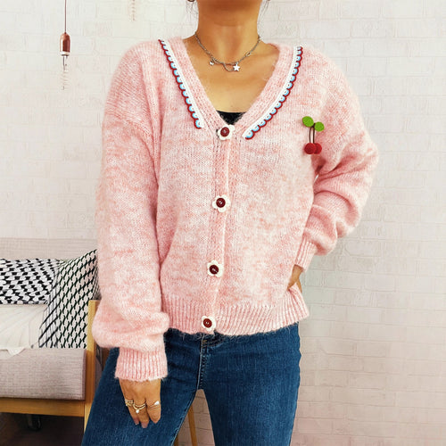 Dame koselig cardigan med lekent blomsterdesign og knappedetaljer Skjora