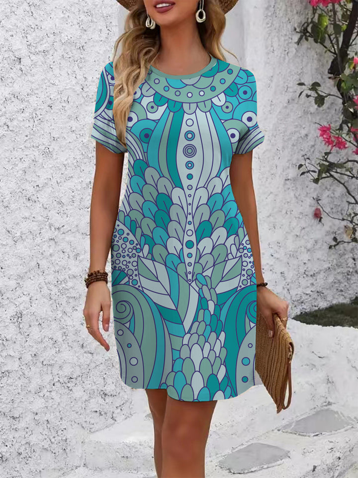 Damen Stilvolles Blusenkleid mit abstraktem Muster Skjora