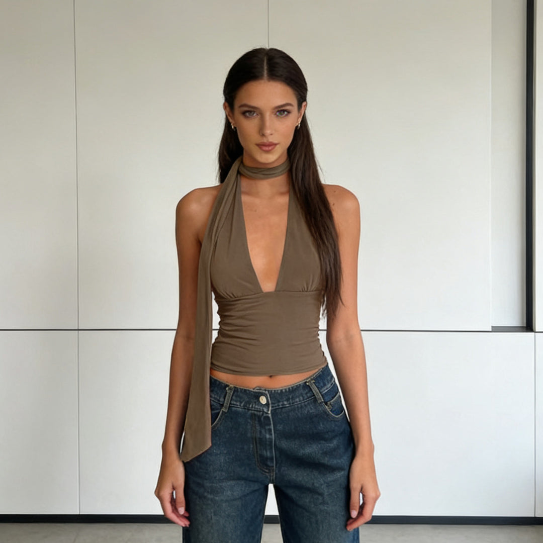 Dame Stilig Crop Top med smal Halskjede Skjora