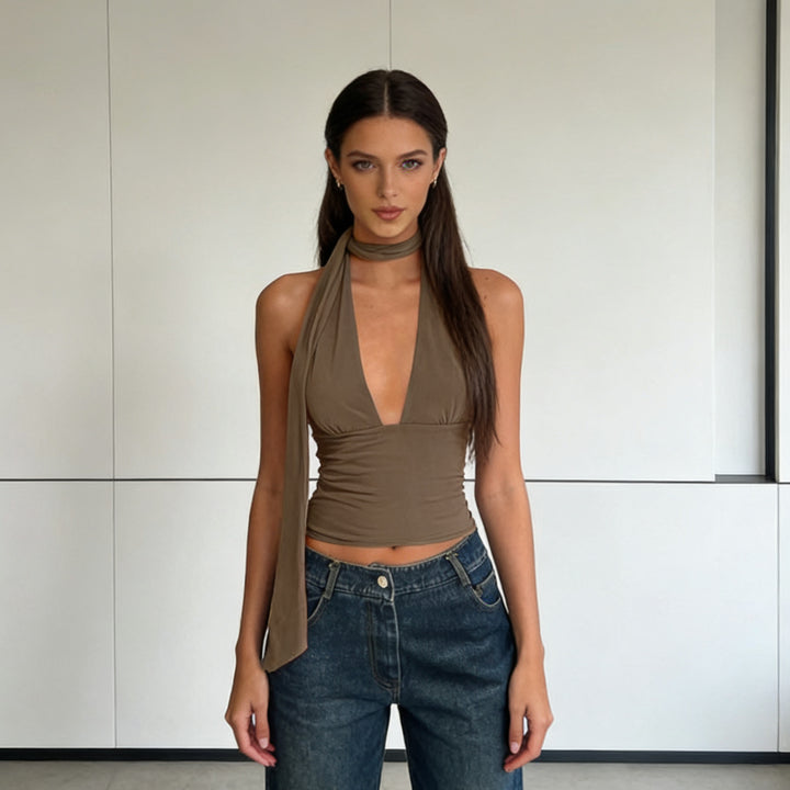Dame Stilig Crop Top med smal Halskjede Skjora