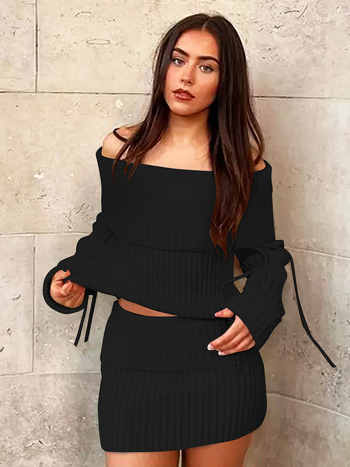 Dame Off-Shoulder Strikkesett med moteriktige detaljer Skjora