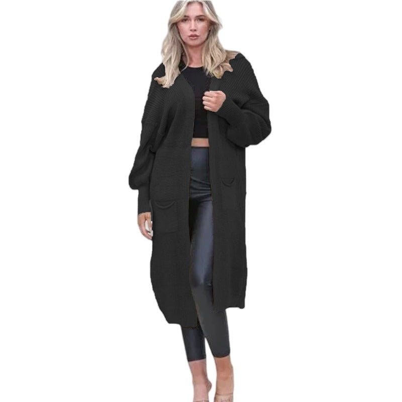 Kvinnes Chunky Strikket Cardigan med Åpne Lommer og Casual Design Skjora