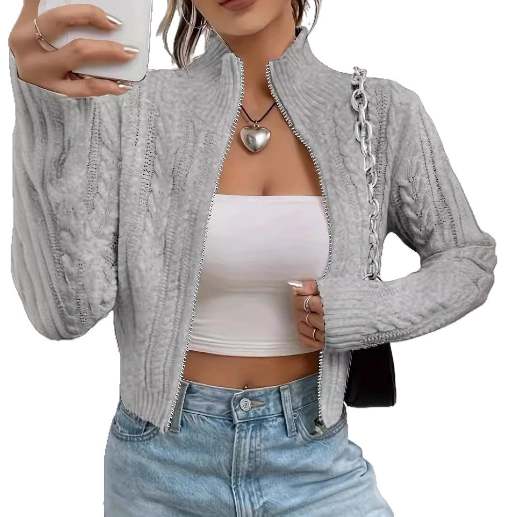 Dame cardigan med høy halsdesign og stilfull glidelås Skjora