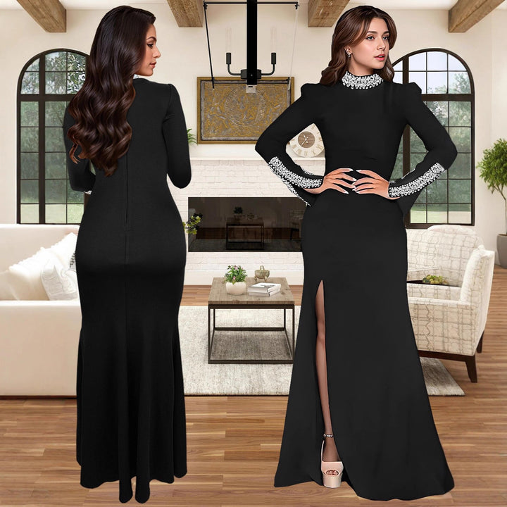 Damer Elegant Kveldsdress med Glitrende Detaljer og Høy Splitt