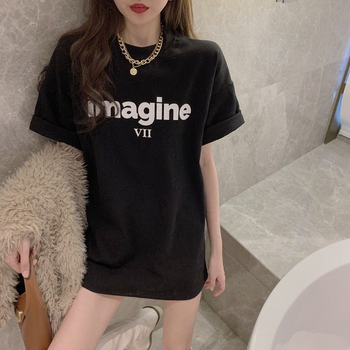 Kvinnenes komfortable oversized T-skjorte med kreativ print og uformell stil