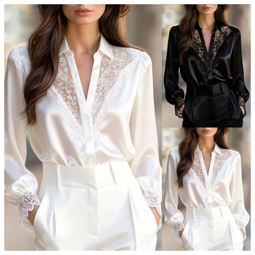 Dame elegant bluse med romantiske spissdetaljer Skjora