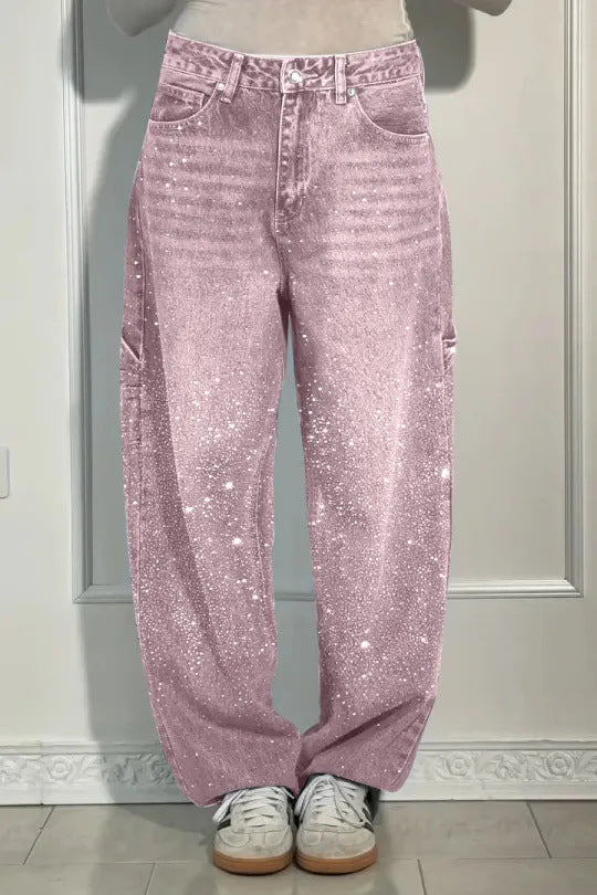 Kvinne Glitrende Baggy Jeans Skjora