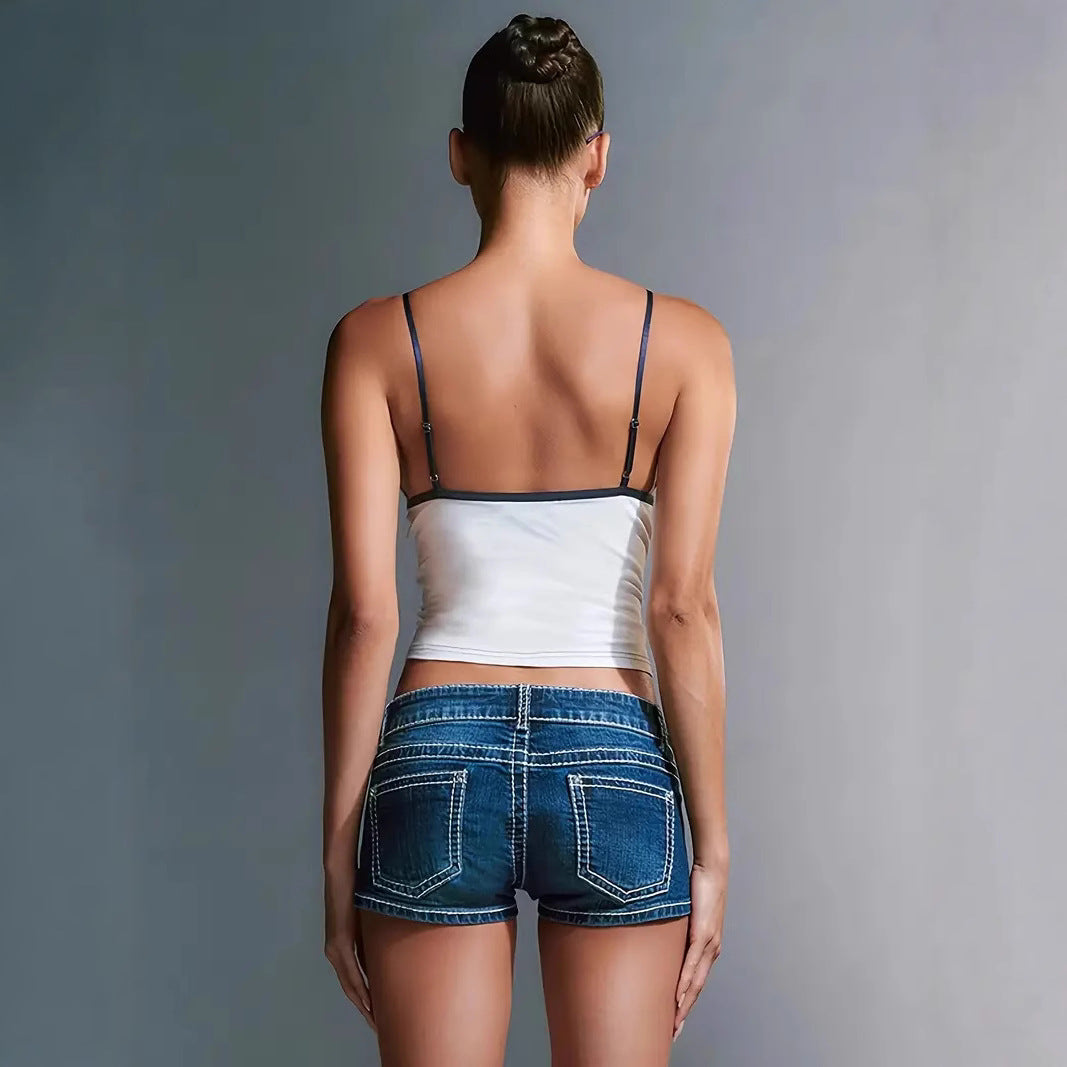 Dame Crop-Top med dyp V-hals og justerbare stropper Skjora