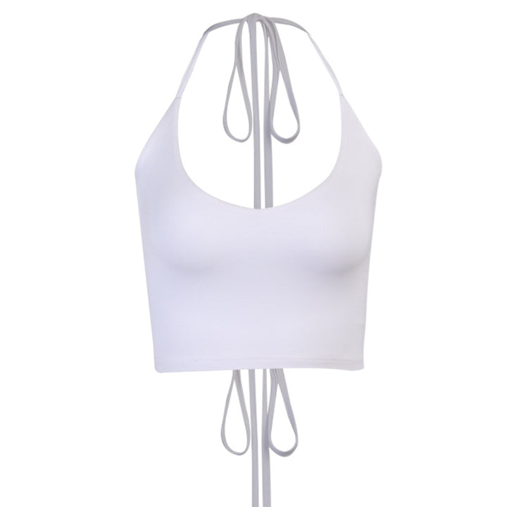 Dame Crop-Top med dyp V-hals og smale stropper Skjora