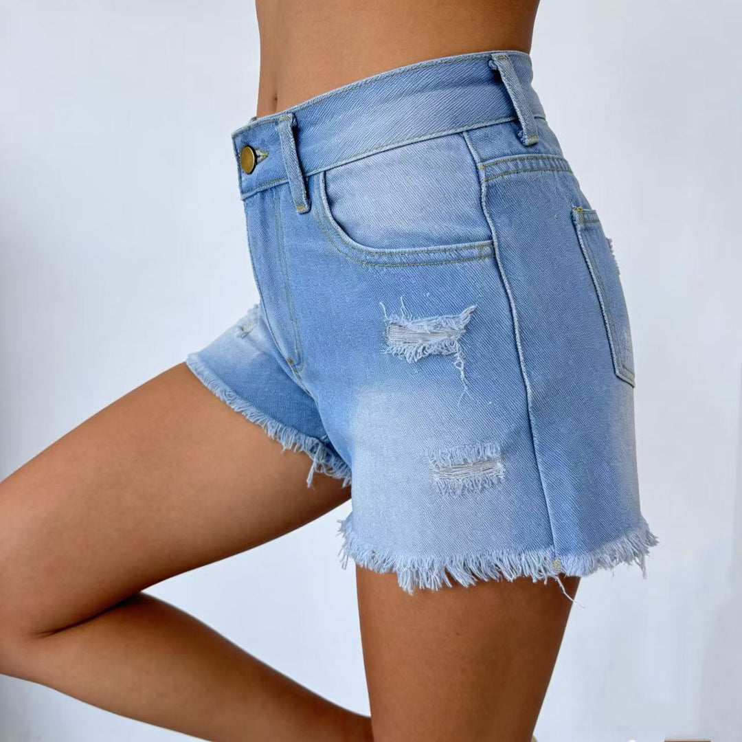 Dame Designer Denim-shorts med frynser og utfransede kanter Skjora