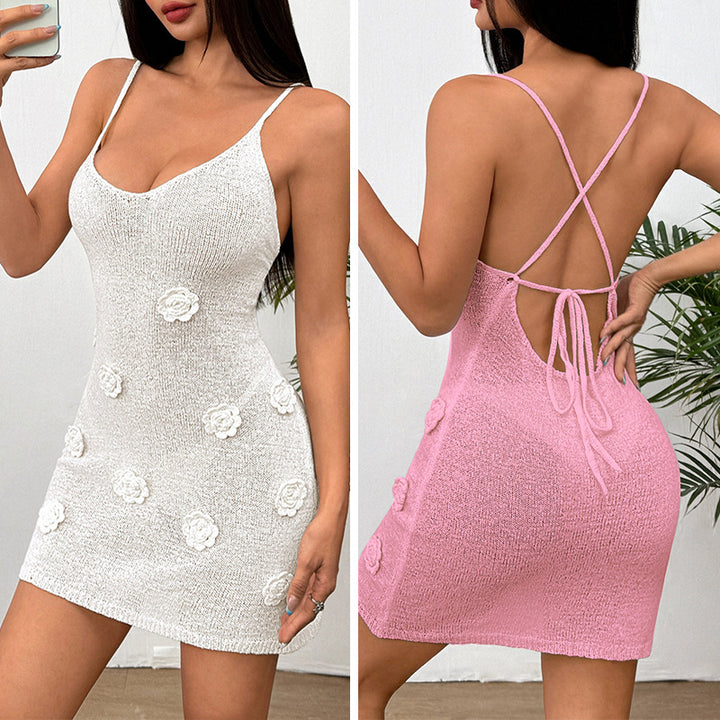Damen Häkelkleid mit floralen Applikationen Skjora