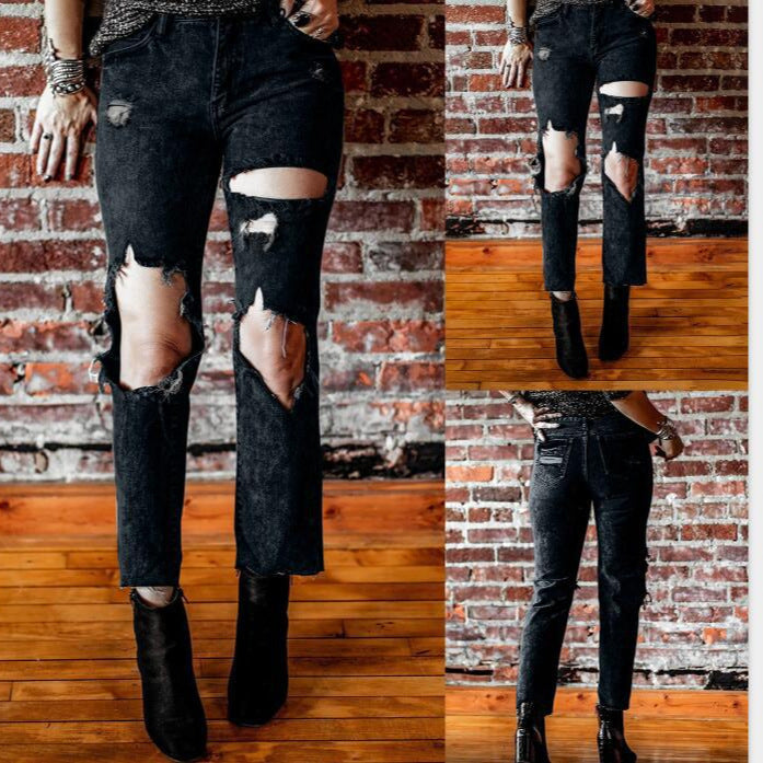 Dame Z destroyed jeans med høy midje og avslappet snitt Skjora
