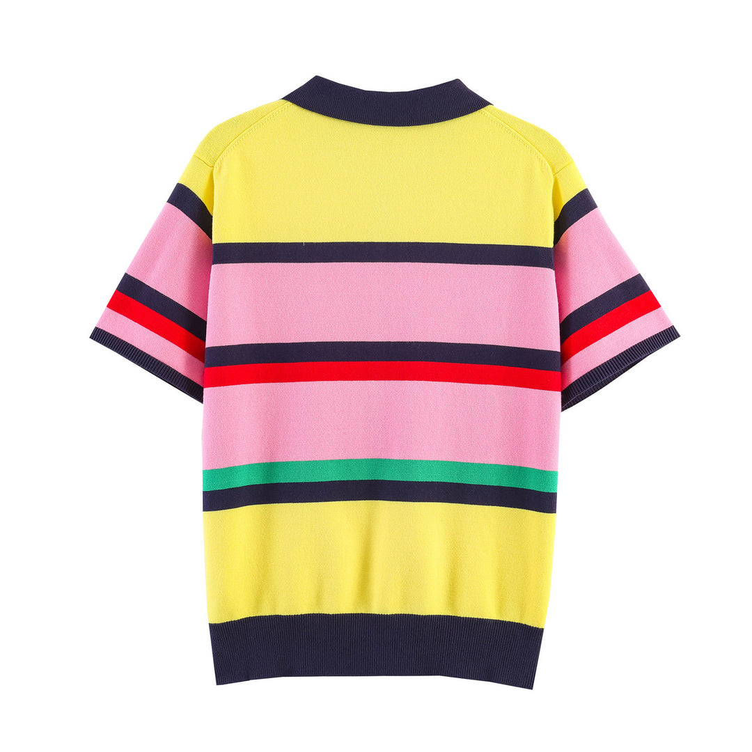 Women's Short-Sleeve Polo Shirt with Colorful Stripe Pattern Skjora