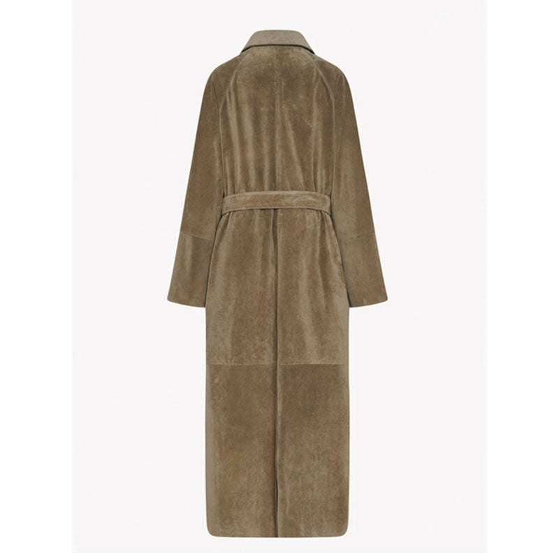 Dame Elegant og stilfull trenchcoat laget av høykvalitets semsket skinn Skjora