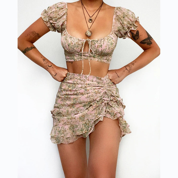 Dame Crop Top og Mini Skjørt Sett Skjora