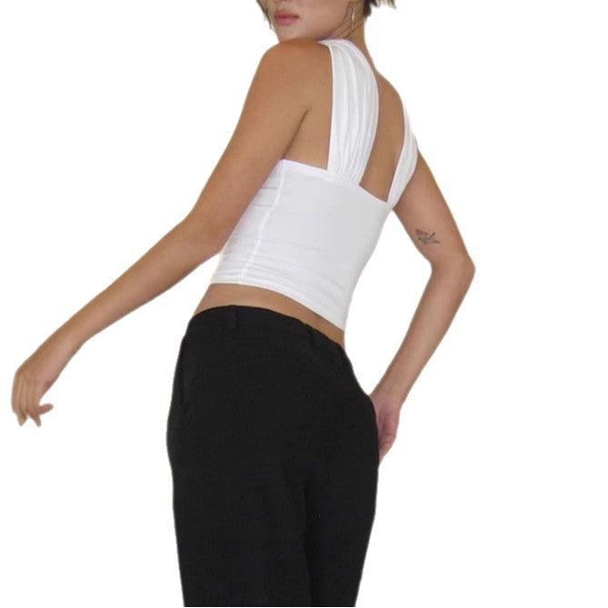 Dame Cropped topp med stilig omslagskrage og figursydd snitt Skjora