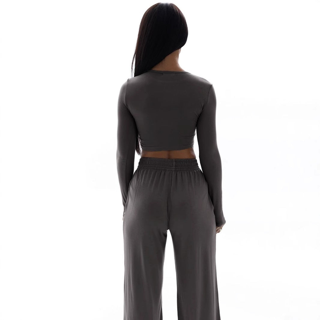 Damer Elegant To-blogs Set med cropped topp og vide bukser Skjora