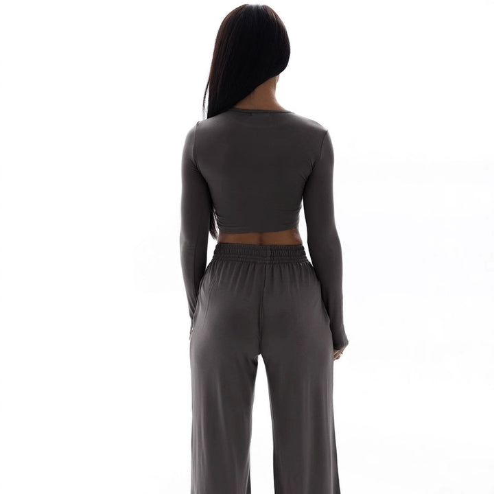 Damer Elegant To-blogs Set med cropped topp og vide bukser Skjora