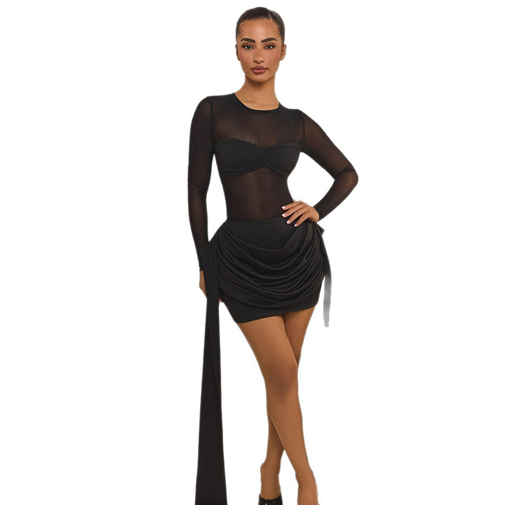 Dame omslagskjole med transparente ermer og elegant drapering Skjora