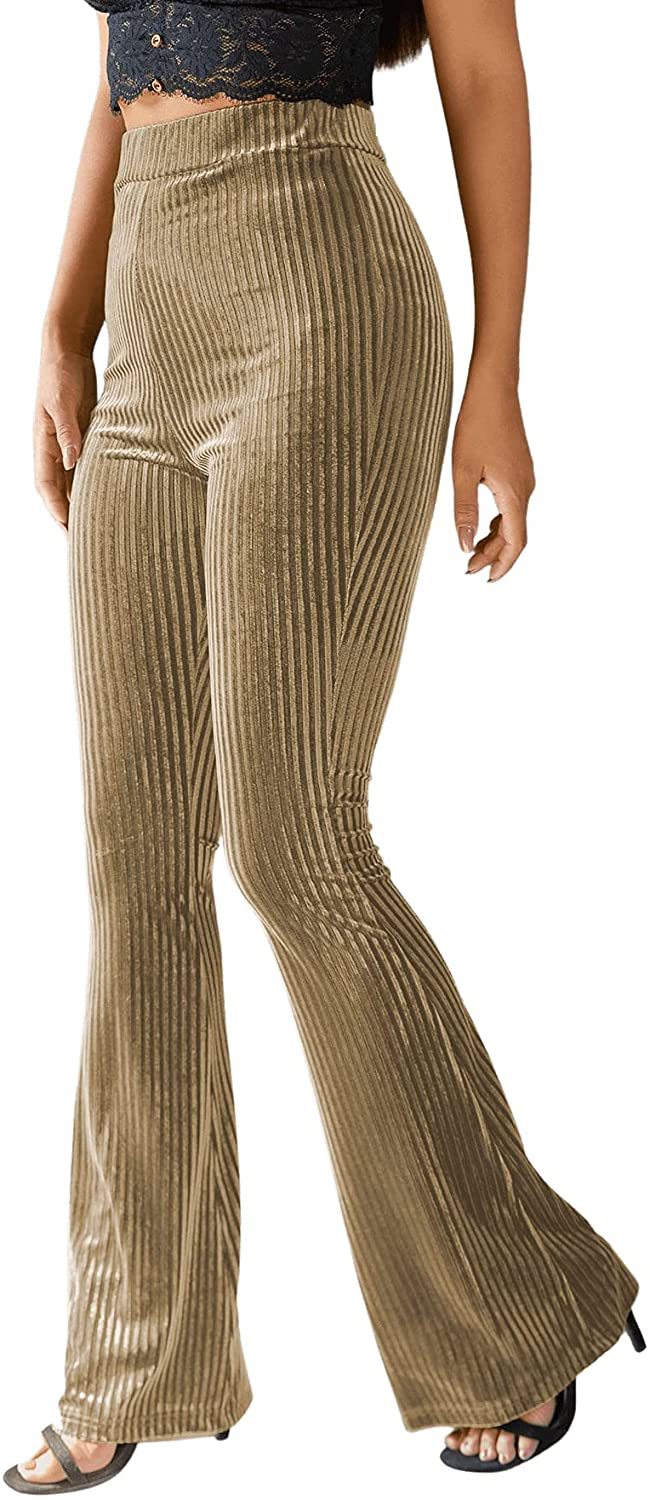 Dame Bootcut-bukse med ribbestruktur og høy midje Skjora