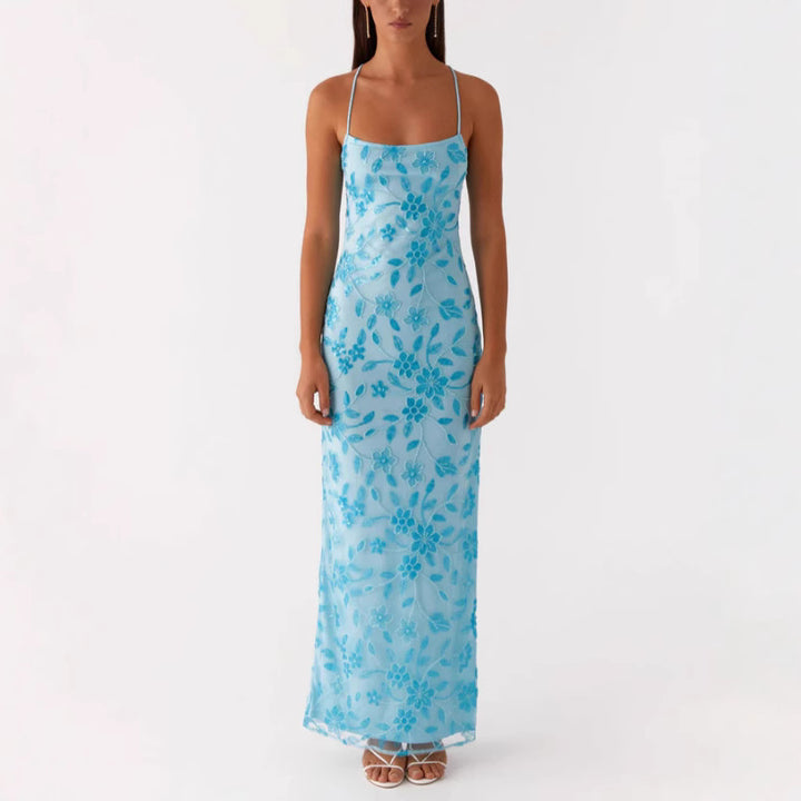 Damer Couture Maxi Kjole med Blomster Smock Design og Forførende Bak Skjora