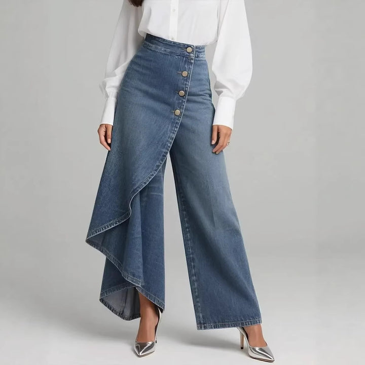 Kvinnens jeans skjørt med asymmetrisk snitt og knappedetaljer Skjora