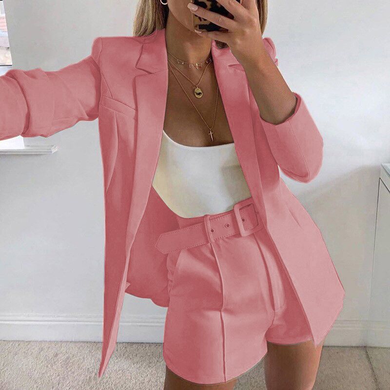 Dame Modisk Blazer-set med figursydd snitt og høy midje shorts Skjora