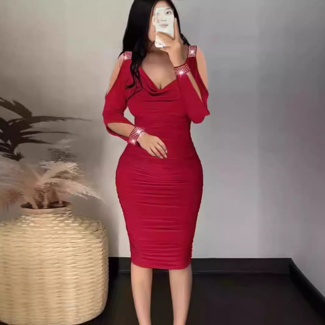 Damer Figurtilpasset Cocktailkjole med detaljert ruffling og Off-Shoulder-ermer Skjora