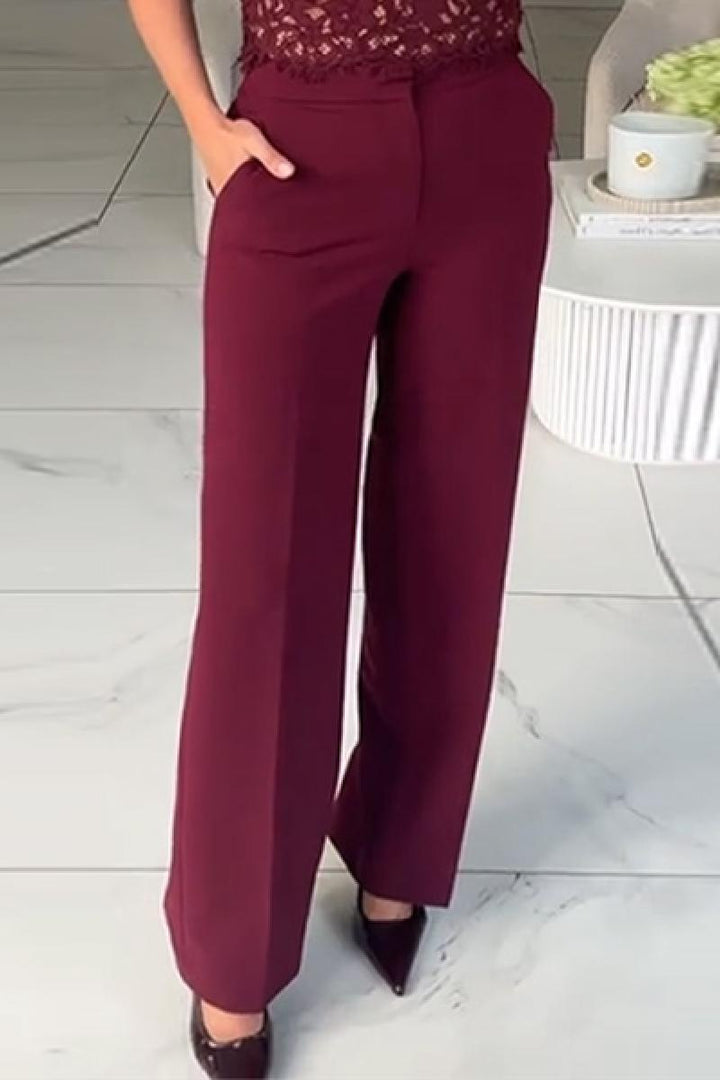 Dame elegant vid bukse med sidelommer og høy midje Skjora