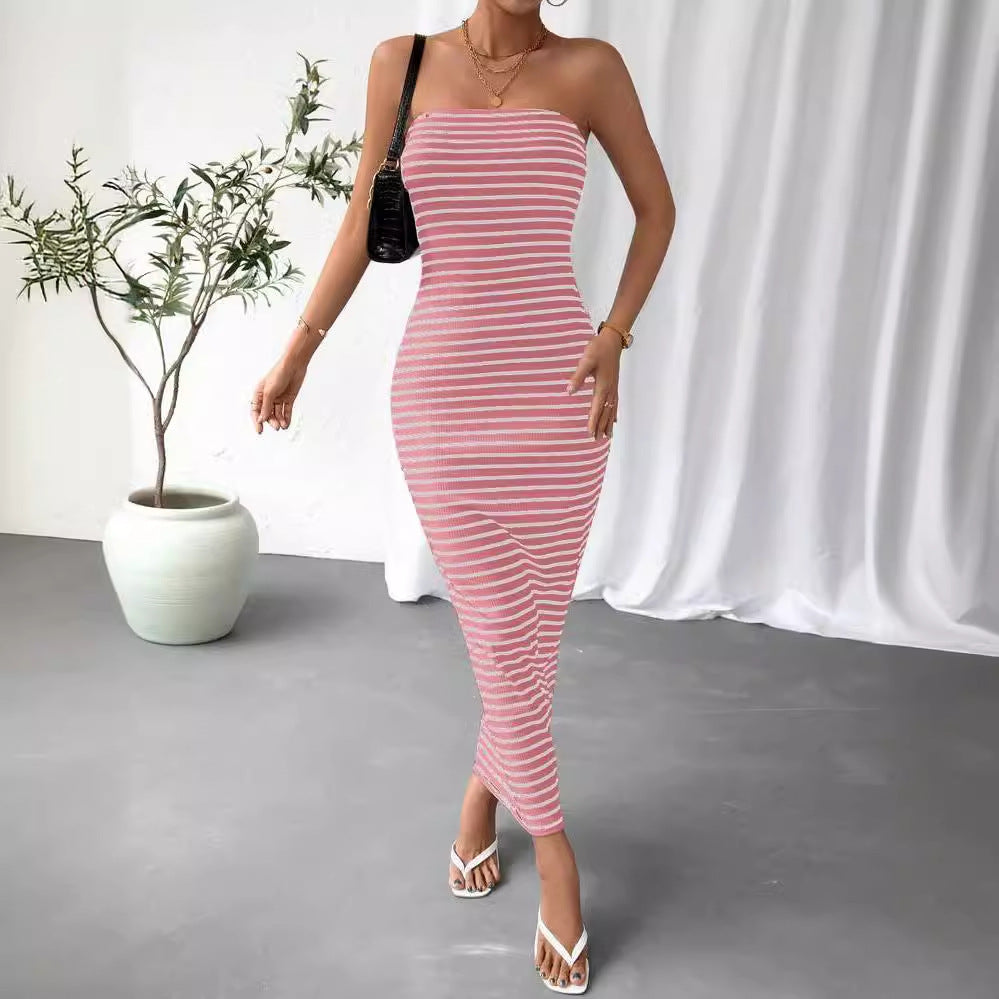 Dame Maxikjole i trendy stripemønster Skjora