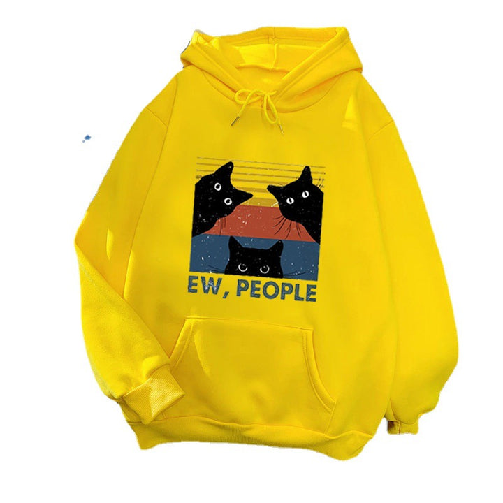 Damen Kapuzenpullover mit stylischem Katzenmotiv und inspirierendem Schriftzug Skjora