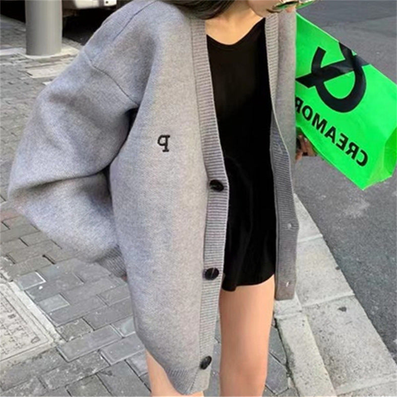 Kvinners casual oversized cardigan med dyp V-hals og høykvalitetsmaterialer Skjora